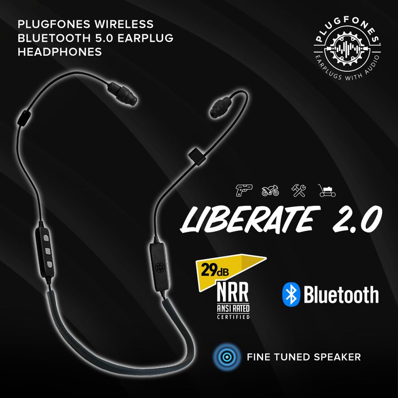 Plugfones Liberate 2.0 Bluetooth Earplug Headphones - Wireless Bluetooth in-Ear Earplug Earbuds - 29 dB Noise Reduction Headphones with Noise Isolating Mic and Controls (Black & Gray) - Image 2